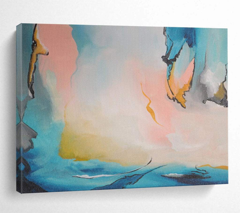 Blue, Pink & Yellow Fluid Abstract Painting On Canvas DKS021