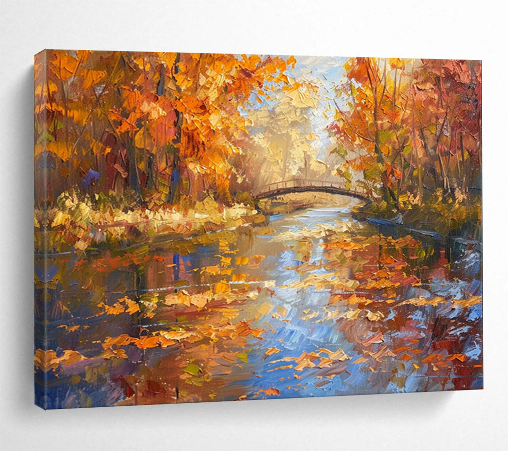 “Autumn River Walk” - Realistic Fall Landscape Painting On Canvas PT196
