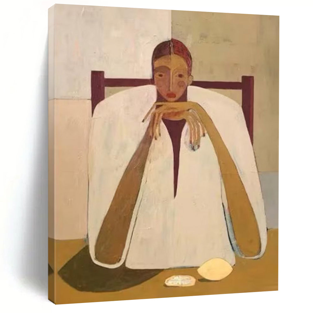 “Seated Figure” - Minimalist Shapes & Subtle Colors Painting On Canvas DS142