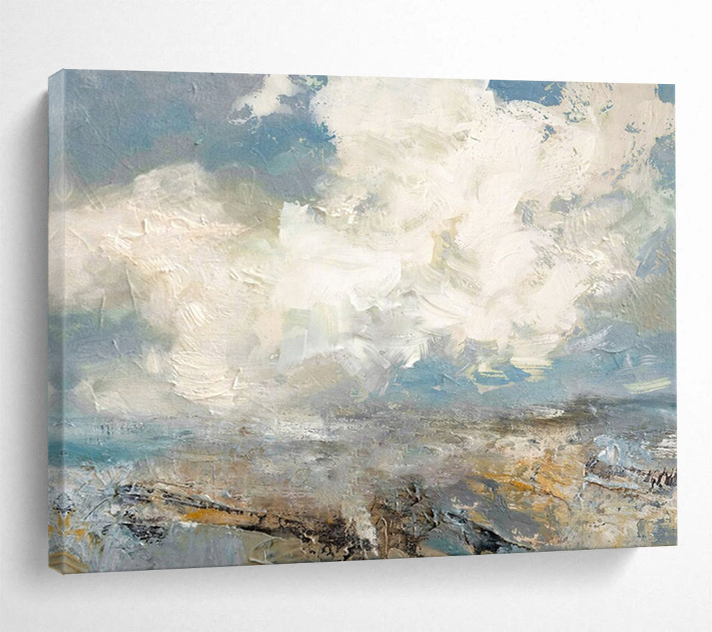 “Blue - Gray Abstract Seascape” - Textured Horizon “Skyline Surf” Painting On Canvas PT1665