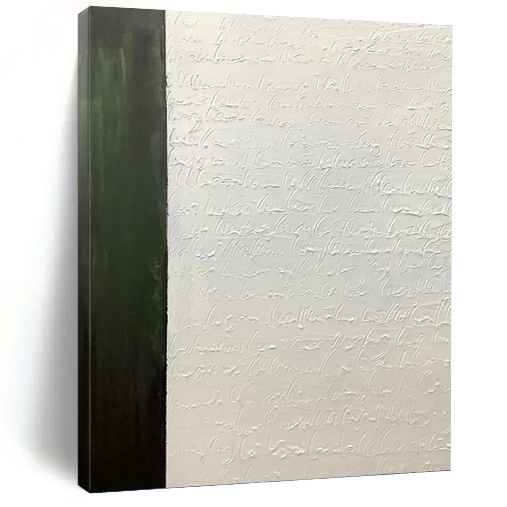“Green - White Textured Script” - Textured Abstract Painting On Canvas PT1181