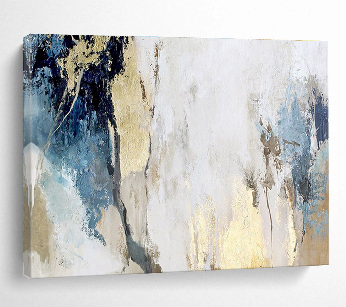 Blue, Gold, and White Abstract Modern Abstract Painting On Canvas DKS128