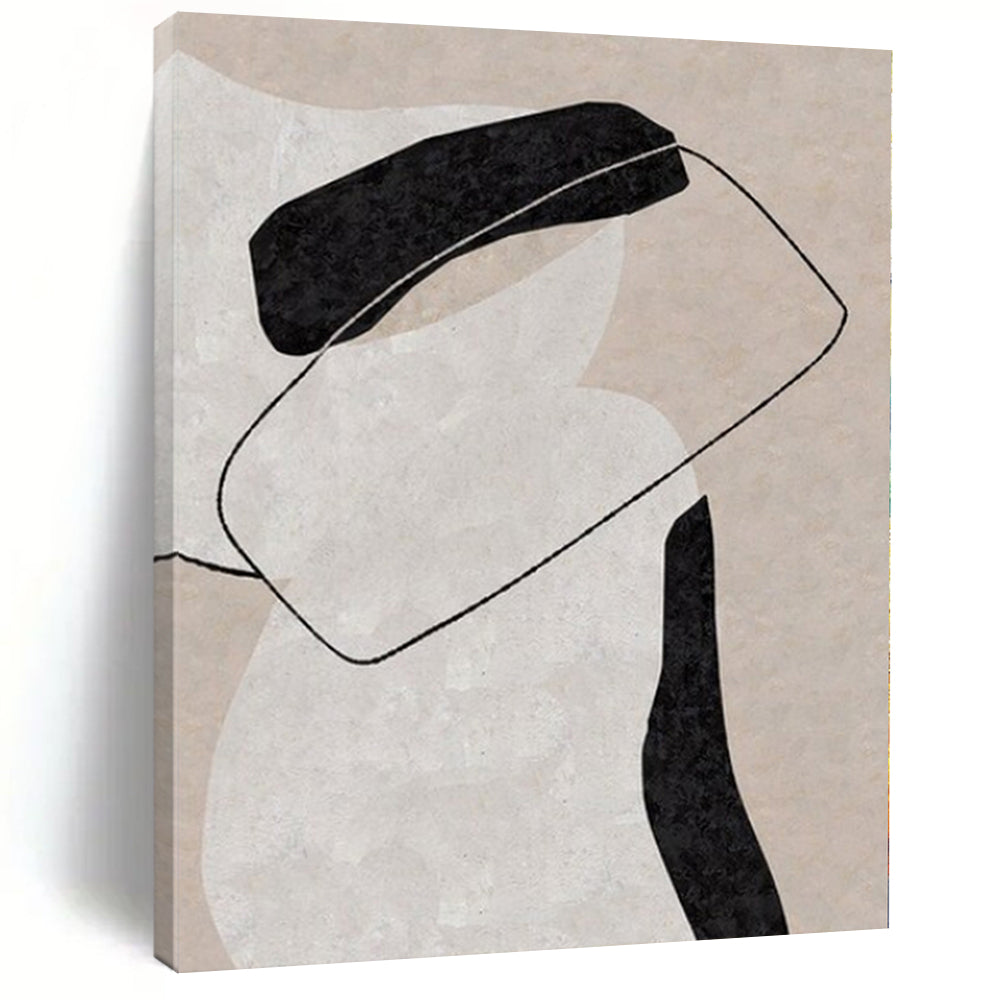 Black, White and Beige with Intertwined Forms "Delicate Balance" Abstract Painting On Canvas PS1141