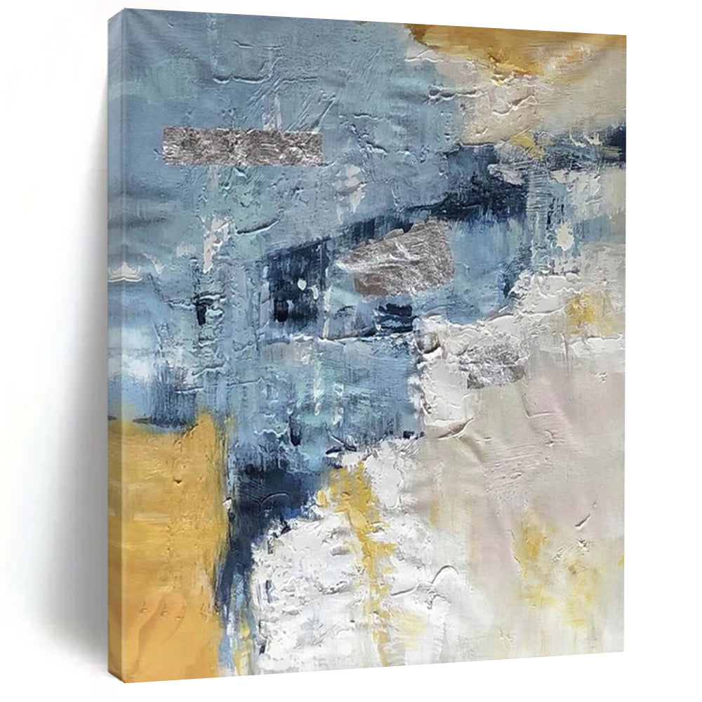 “Textured Blue & Gold Abstract” - Layered Paints with Metallic Shimmers Painting On Canvas DS255