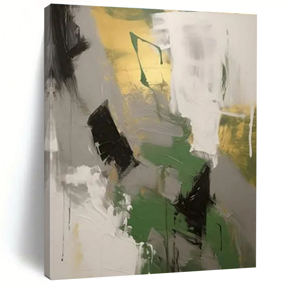 Gold, Green & Grey Abstract Harmony Painting On Canvas PS0815