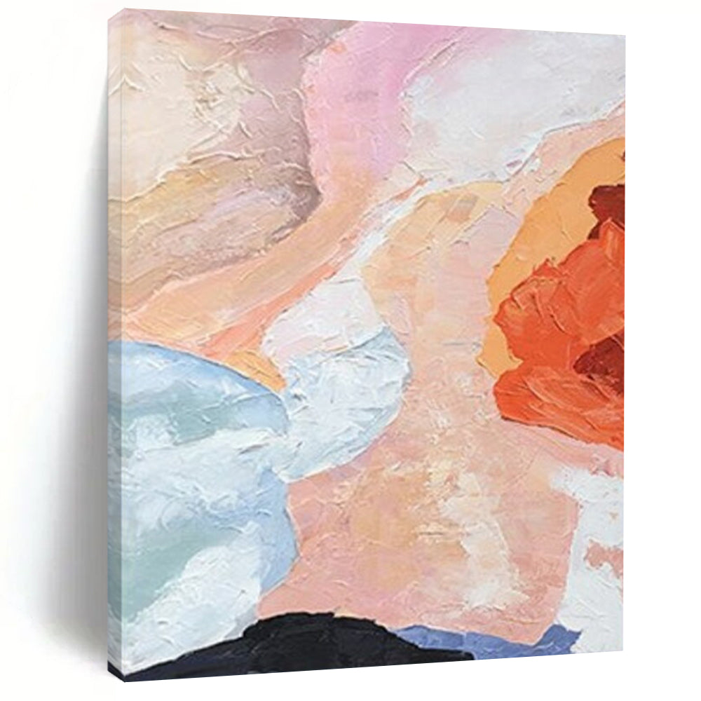 “Pastel & Orange Abstract Blend” - Soft - Hued Abstract Painting On Canvas DS275