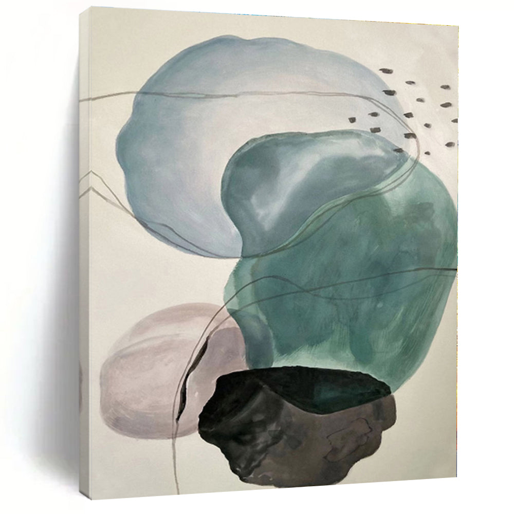 “Pastel - Toned Abstract Shapes” - Blue, Green, Pink Abstract Painting On Canvas PS0461