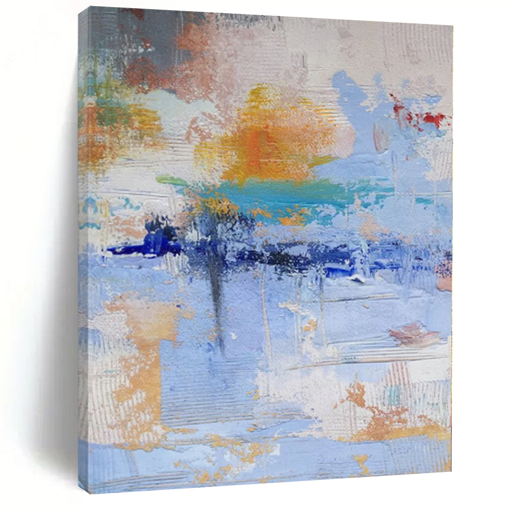 “Soft Blue - Orange Abstract Blend” - Gentle Abstract Painting On Canvas PS0224