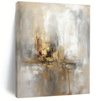 Gray, Gold, White with Muted Strokes "Elegant Haze" Abstract Painting On Canvas PS1463