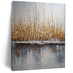 Golden Reed Reflections, Impressionistic Landscape, Monet - Inspired Style, Painting On Canvas PT2103