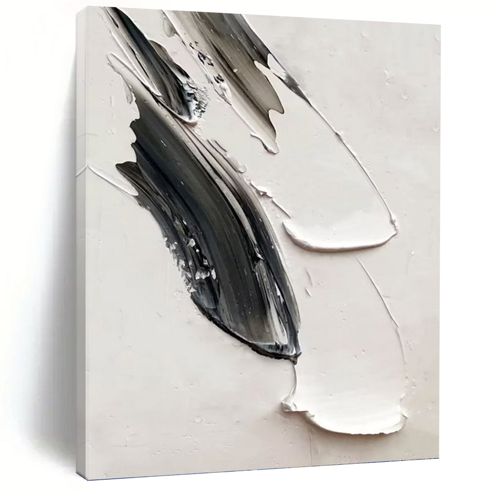 “Black and White Textured Strokes” - Abstract, Tactile - Styled Painting On Canvas PT1669
