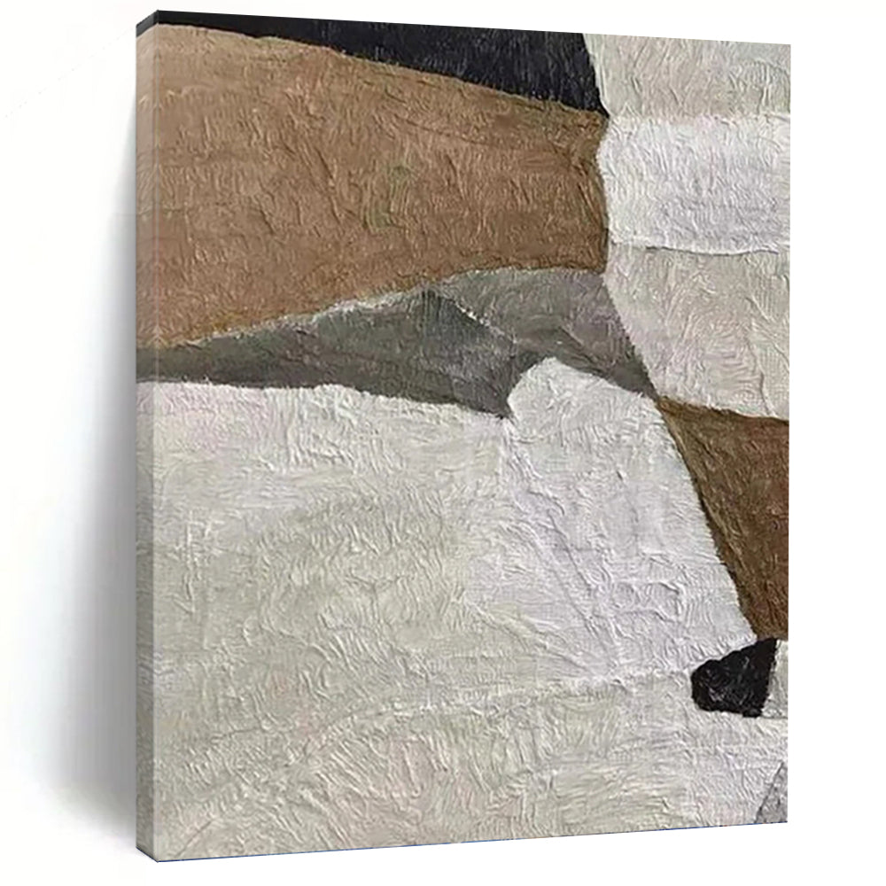 “Brown - Grey - White Textured Collage” - Mixed - Media Abstract Painting On Canvas PT1140
