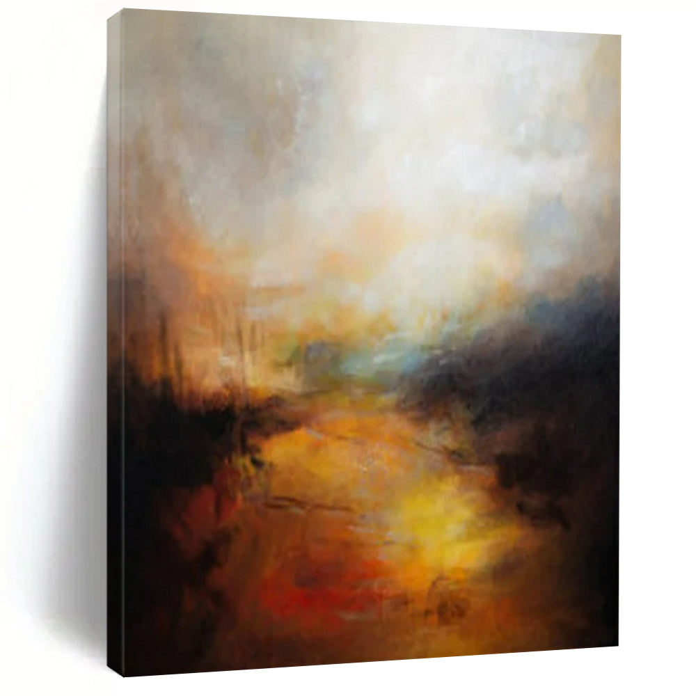 “Golden - Orange River” - Abstract Landscape Painting On Canvas PT2333