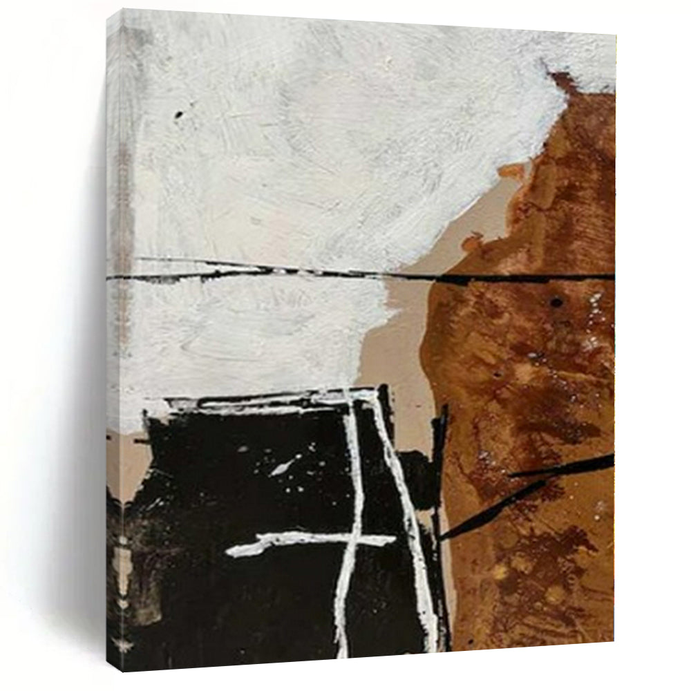 Brown, White and Black with Geometric Overlaps "Layered Geometry" Abstract Painting On Canvas PS1126