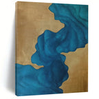 “Blue - Gold Abstract Flowing Shapes” - Elegant Abstract Painting On Canvas PS0343