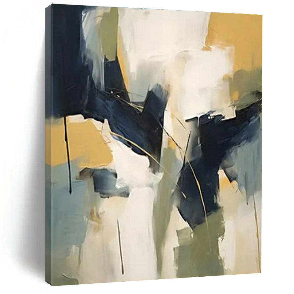 Blue, Yellow, White & Green Abstract Forms Painting On Canvas PS0831