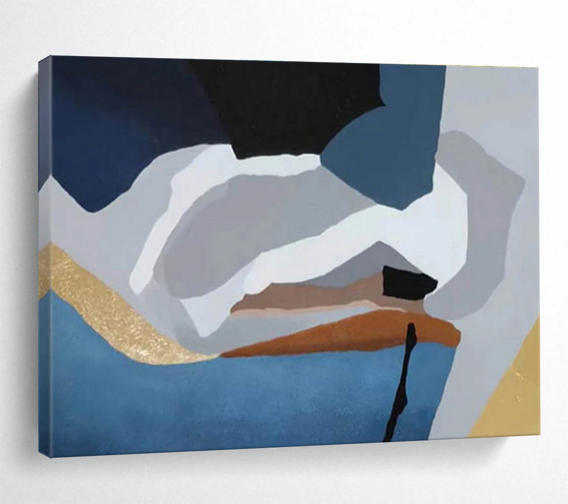 Geometric Blues and Neutrals Abstract Painting On Canvas DKS173