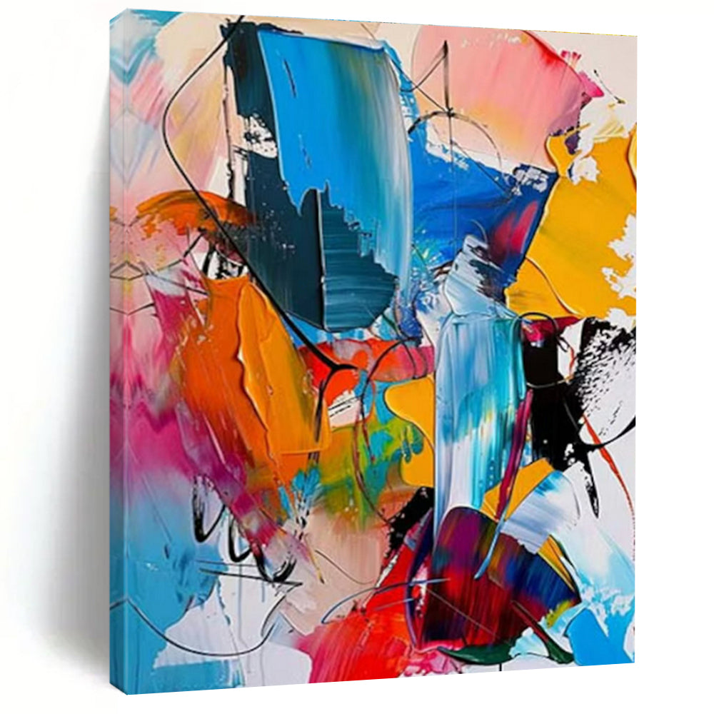 “Colorful Abstract Fusion” - Blue, Pink, Yellow, Orange Abstract Expressionist Painting On Canvas PS0689