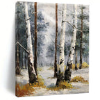“White - Brown Winter Birch Forest” - Impressionist Landscape Painting On Canvas PT1276