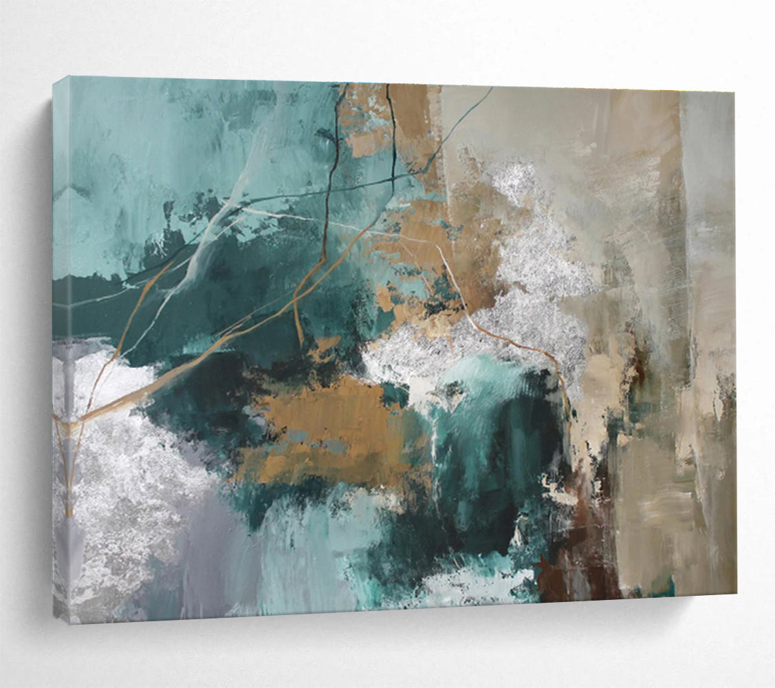 “Teal And Gold Abstract Dynamics” - Abstract Painting On Canvas DKS513