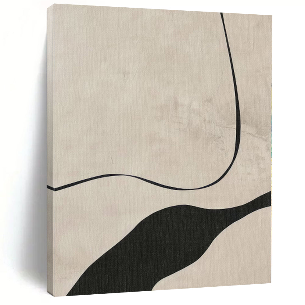 “Minimalist Black - White Curved Abstract” - Minimalist Abstract Painting On Canvas PS0264