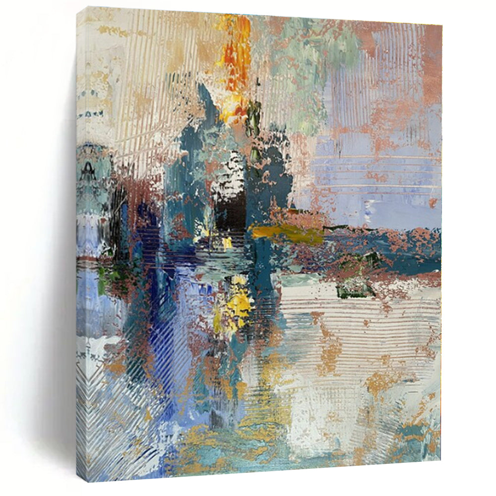 Blue, Green, Yellow, Pink with Textured Strokes "Dreamy Harbor" Abstract Painting On Canvas PS1397