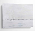 “White - Gray Minimalist Sailboats” - Abstract Landscape Painting On Canvas PT261