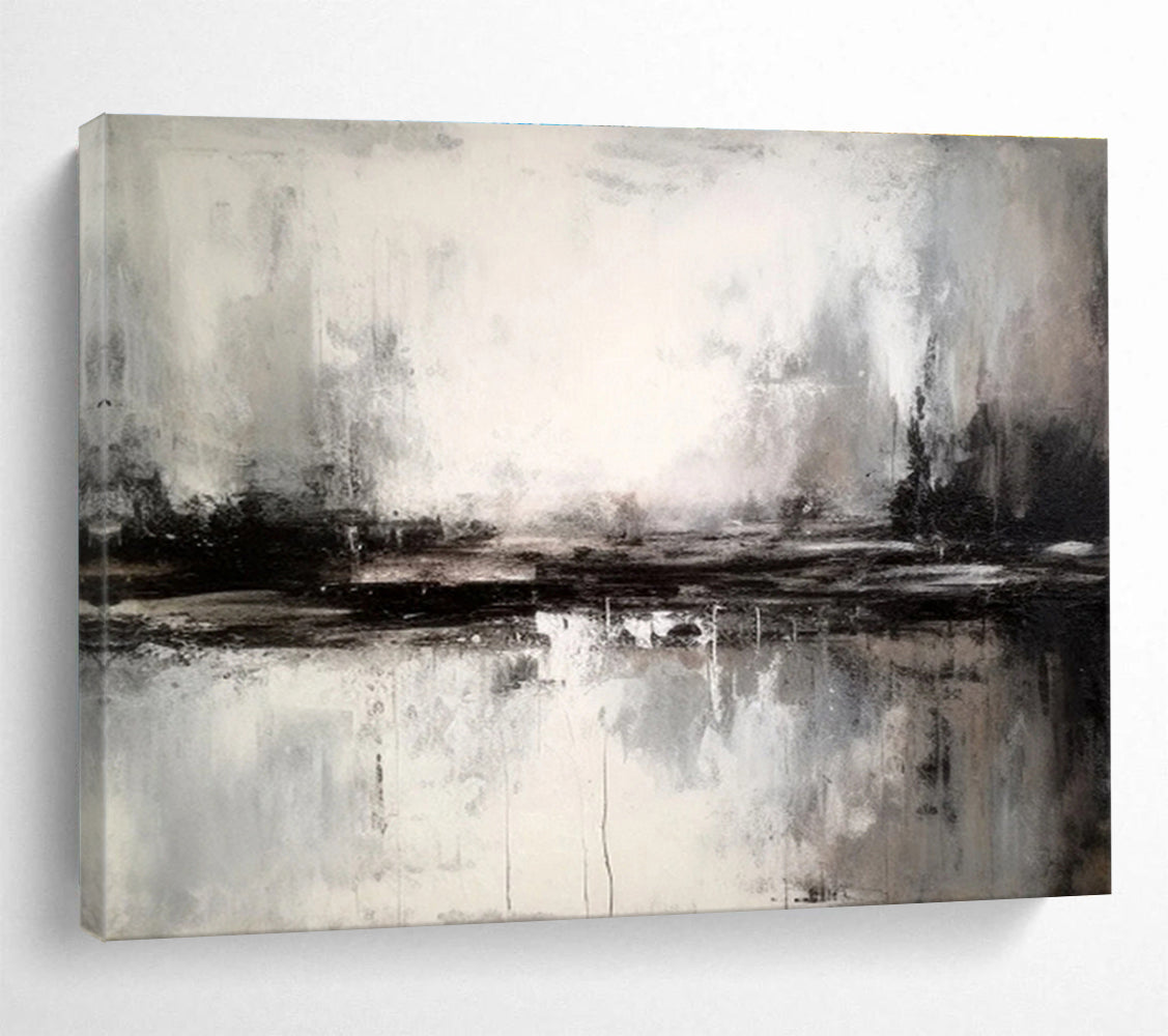 Black and White Abstract Reflection Modern Abstract Painting On Canvas DKS153