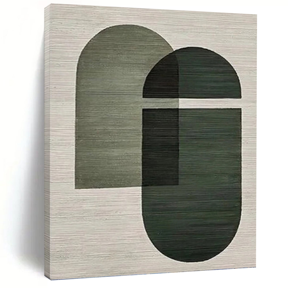 “Green - Grey Geometric Overlaps” - Modern Abstract Painting On Canvas PT1131