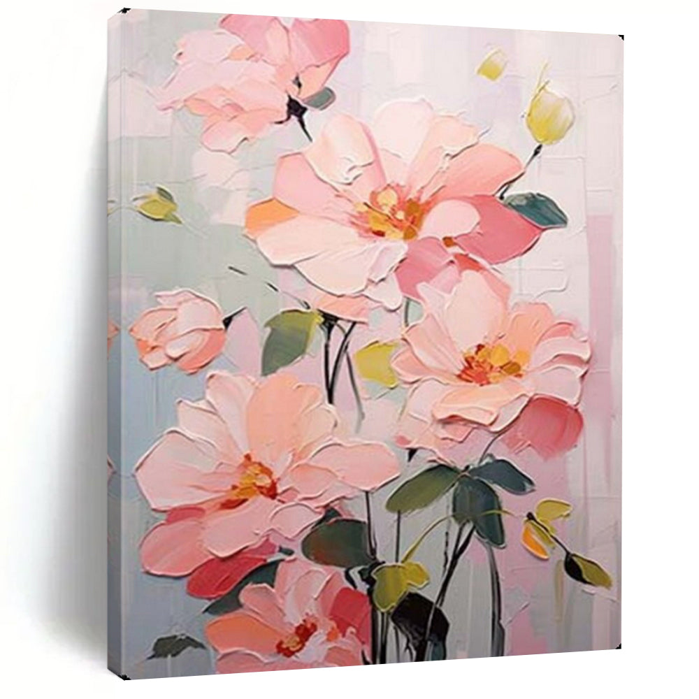 Pink Peach Blooms with Impasto Texture, Inspired by Claude Monet's Style, Floral Painting On Canvas PT2123