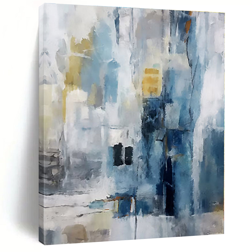 “Blue - Gray Abstract Cityscape” - Blue, Gray Abstract Cityscape Painting On Canvas PS0435