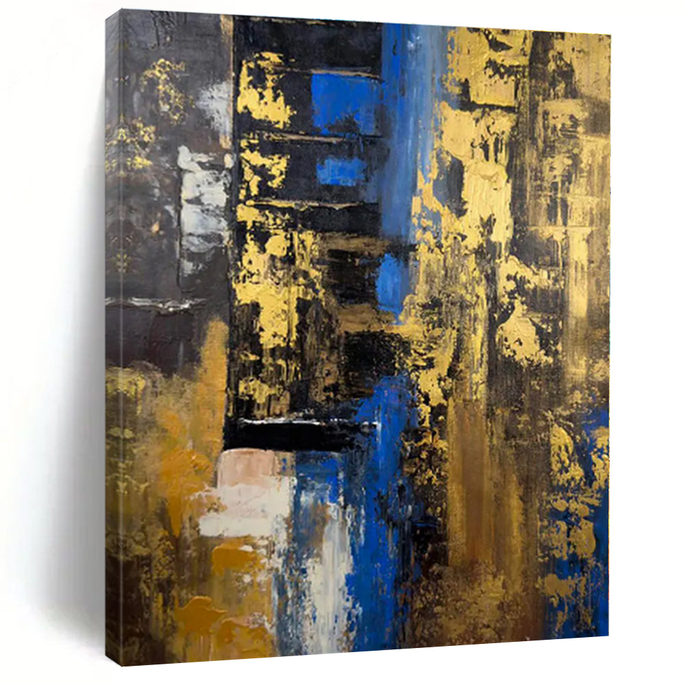 “Blue - Gold Abstract Layers” - Blue, Gold, Brown Abstract Painting On Canvas PS0445