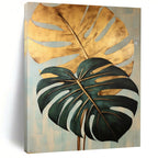 “Gold and Green Monstera Leaves” - Botanical Acrylic Painting On Canvas PT2195