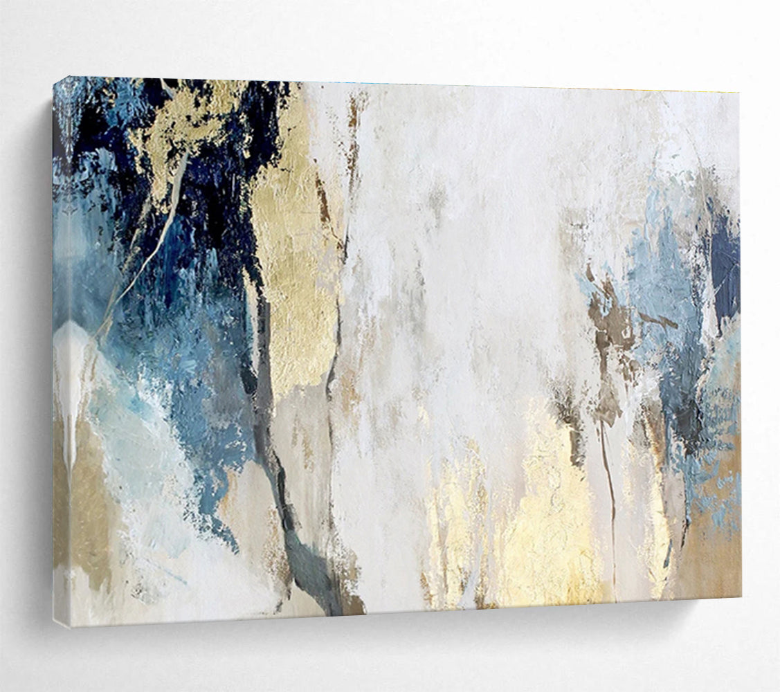 “Blue And Gold Abstract” - Luxe Abstract Painting On Canvas DKS507