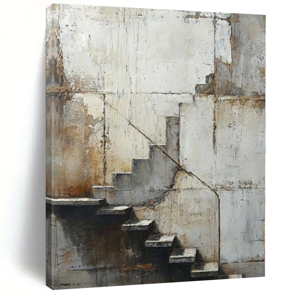 “Grey - Brown Abstract Industrial Stairs” - Realistic Abstract Painting On Canvas PS0339