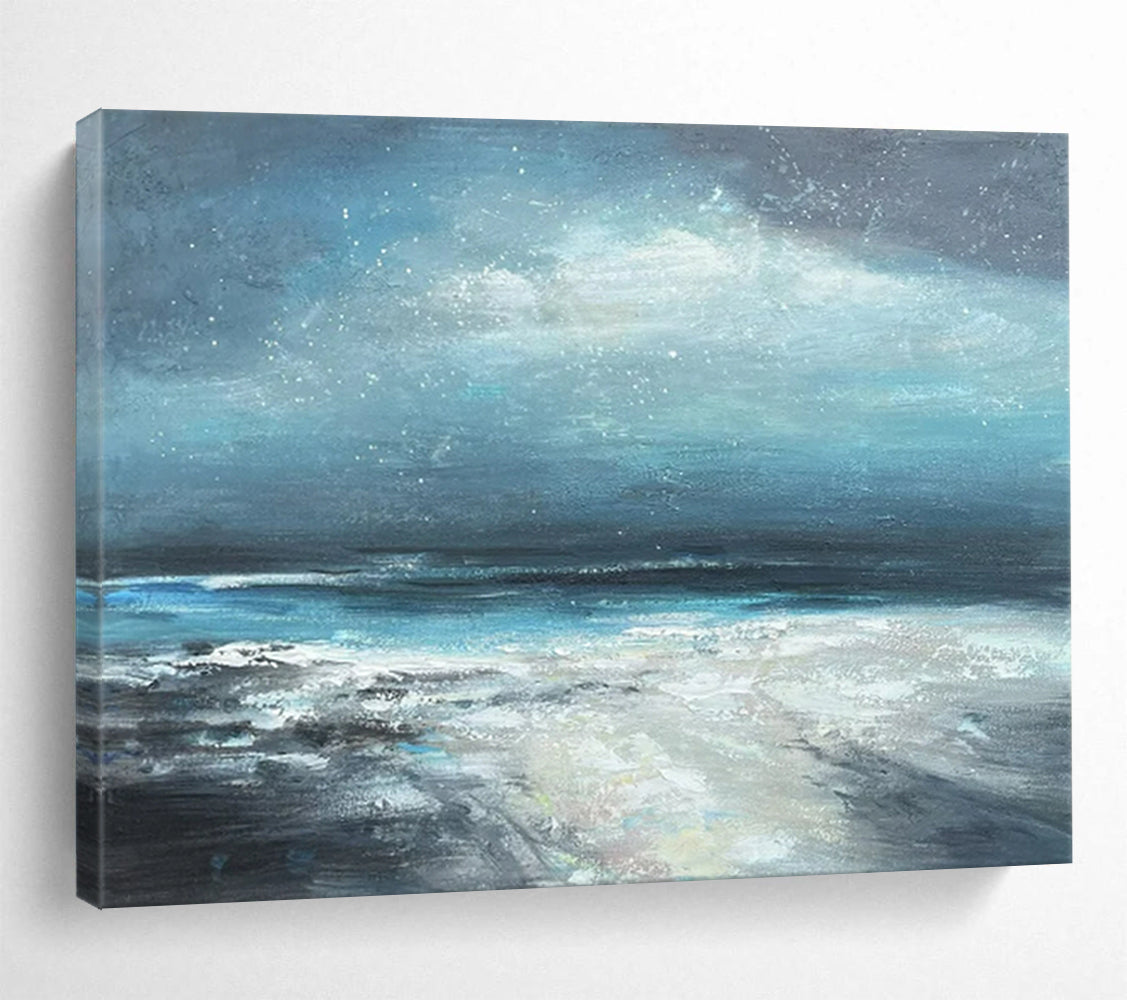 “Moonlit Blue Ocean Waves” - Impressionist Maritime - Painting On Canvas PT1787
