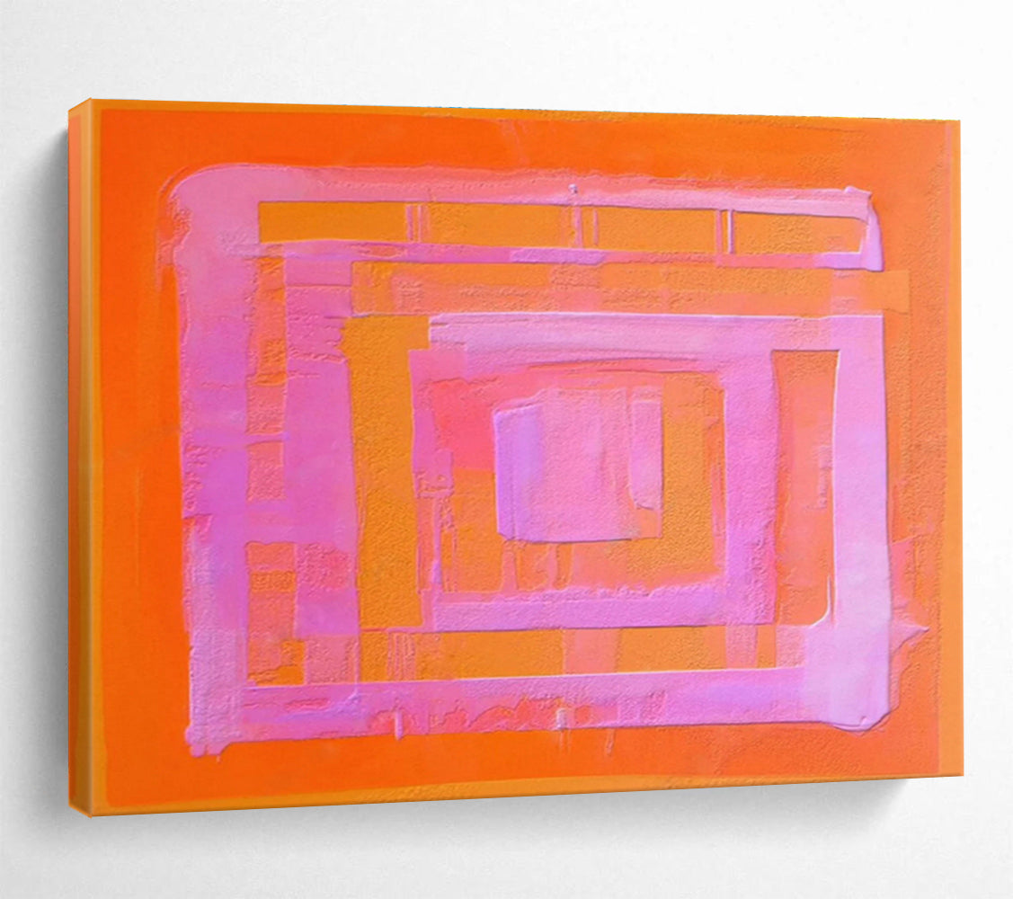 Pink and Orange Geometric Layers - Color Field Abstract Painting On Canvas DKS368
