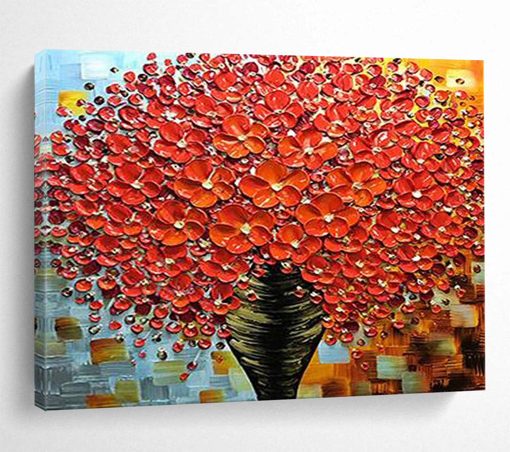 “Red Blossom Textured Bouquet” - 3D Floral Painting On Canvas PT226