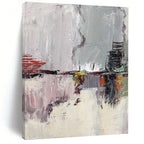 “Gray - Toned Abstract Scene” - Gray, Red, Yellow Abstract Landscape - Inspired Painting On Canvas PS0402
