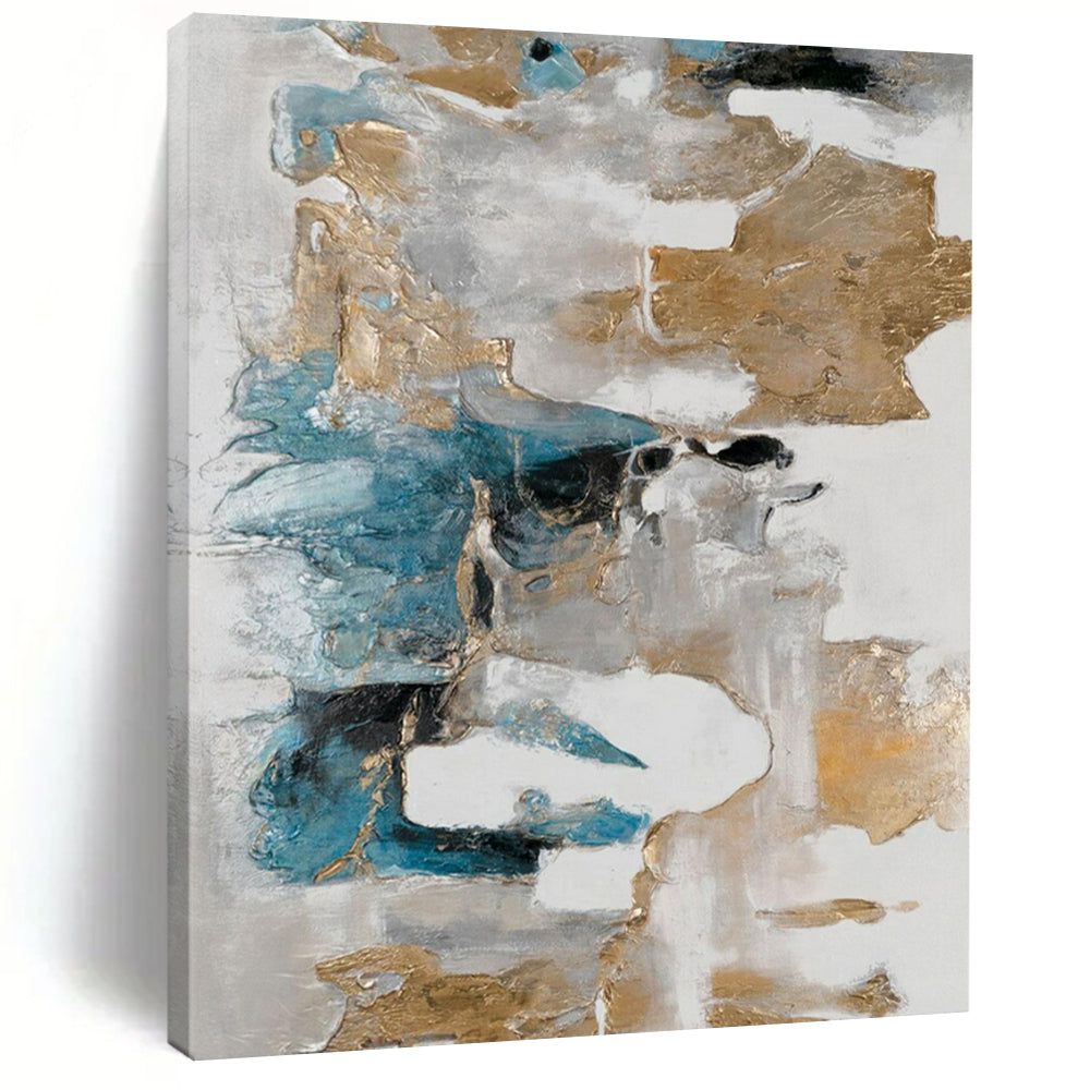“Blue, Gray, and Gold Abstract” - Minimalist Abstract Painting On Canvas PT2245