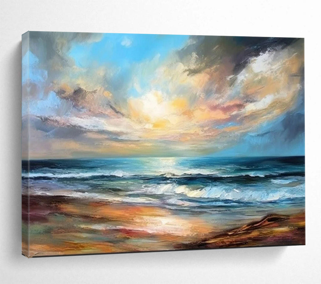 “Serene Seaside Sunset” - Impressionistic Landscape Painting On Canvas PT1594