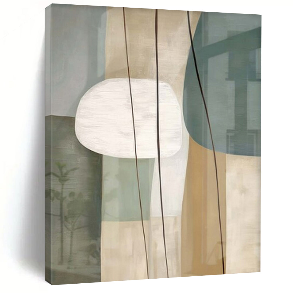 Light Green, Beige, White, and Gray Shapes "Nature's Geometry" Abstract Geometric Painting On Canvas PS1053