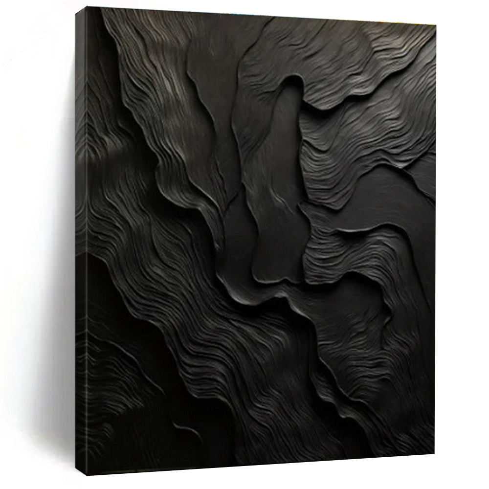 Black Textured Abstract Waves Painting On Canvas PS0833