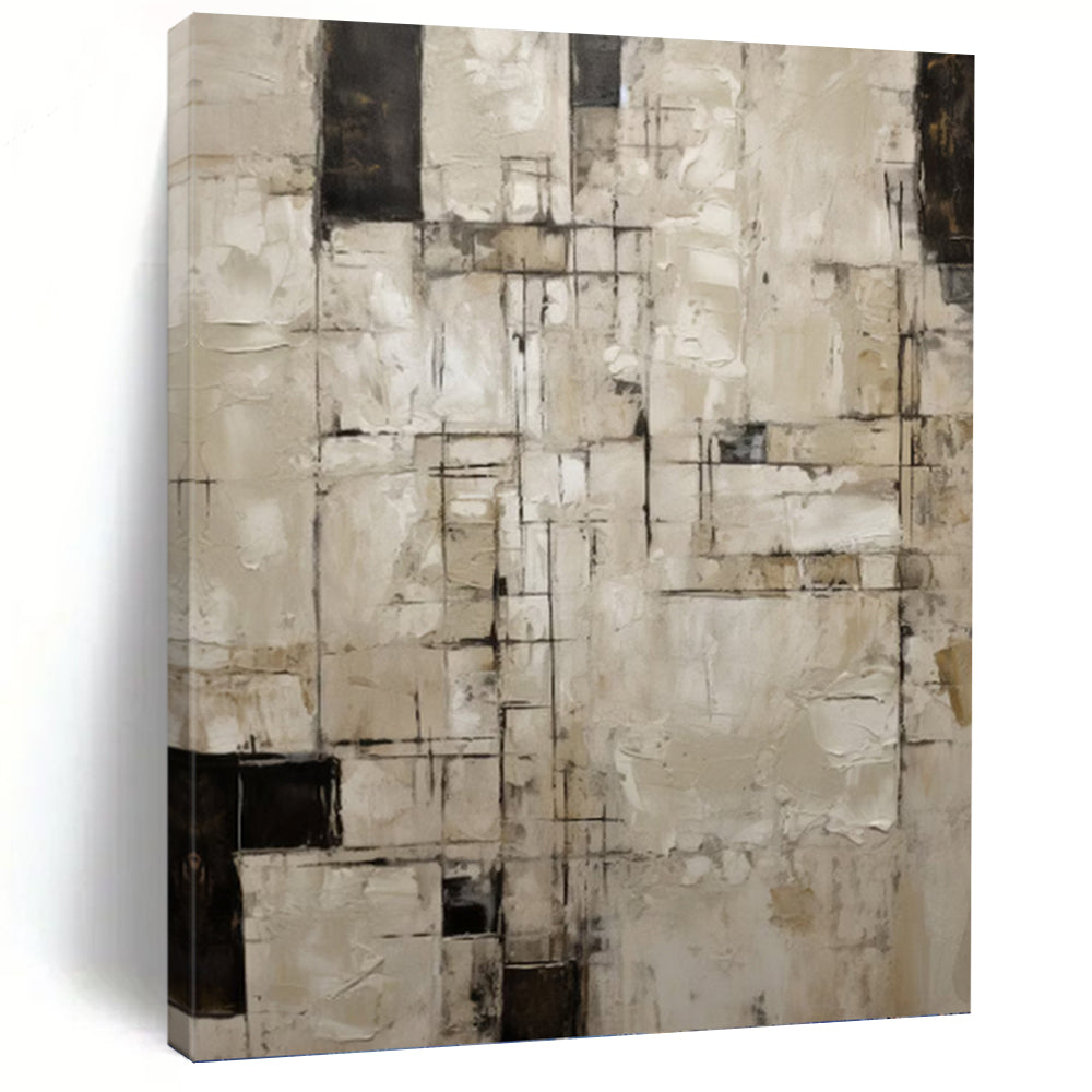 “Neutral Grid - Geometric Abstract” - Minimalist Abstract Painting On Canvas PT1315