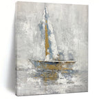 “Sailboat in Gray - Blue Abstract” - Nautical Abstract Painting On Canvas PT1957