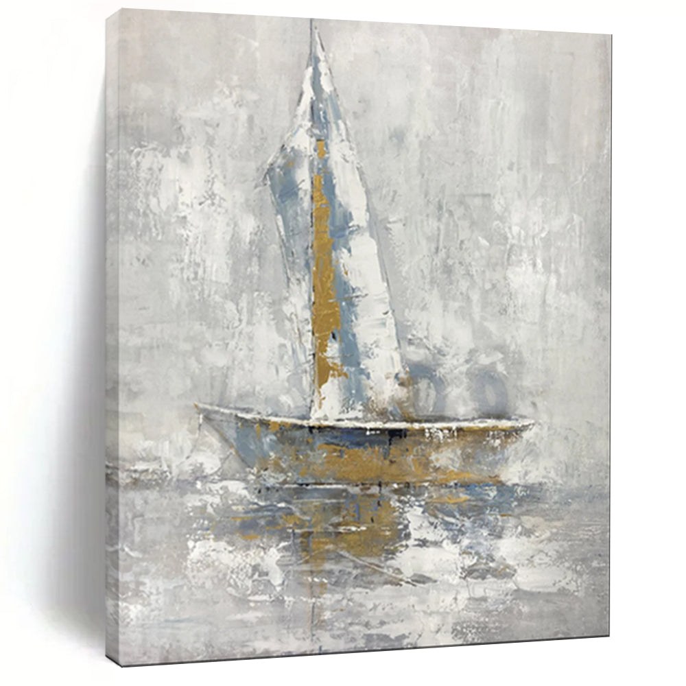 “Sailboat in Gray - Blue Abstract” - Nautical Abstract Painting On Canvas PT1957