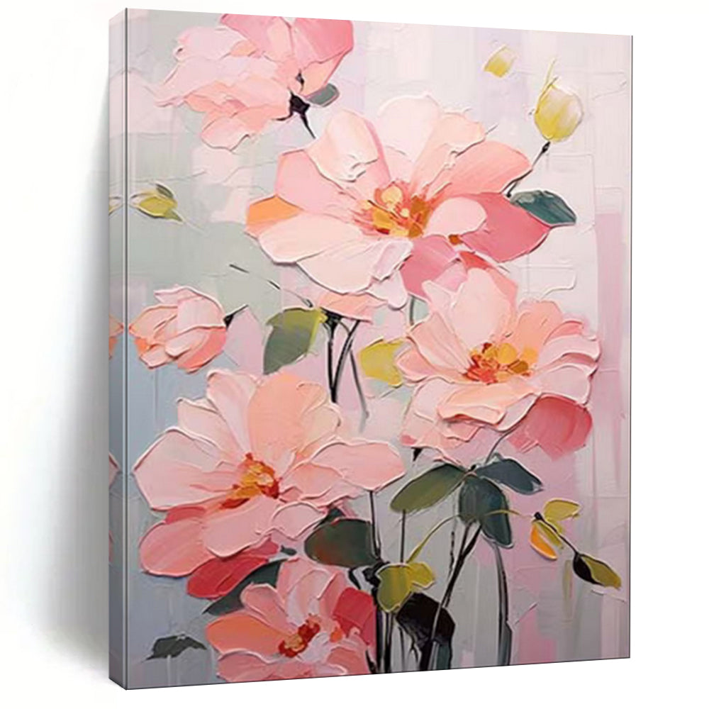 “Textured Pink Flower Bouquet” - Impasto Floral Painting On Canvas PT1905