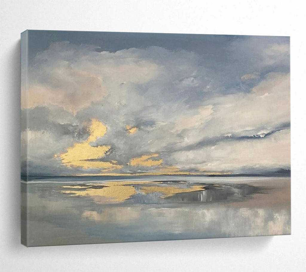 “Gray - Gold Sky Reflection” - Landscape Painting On Canvas PT253