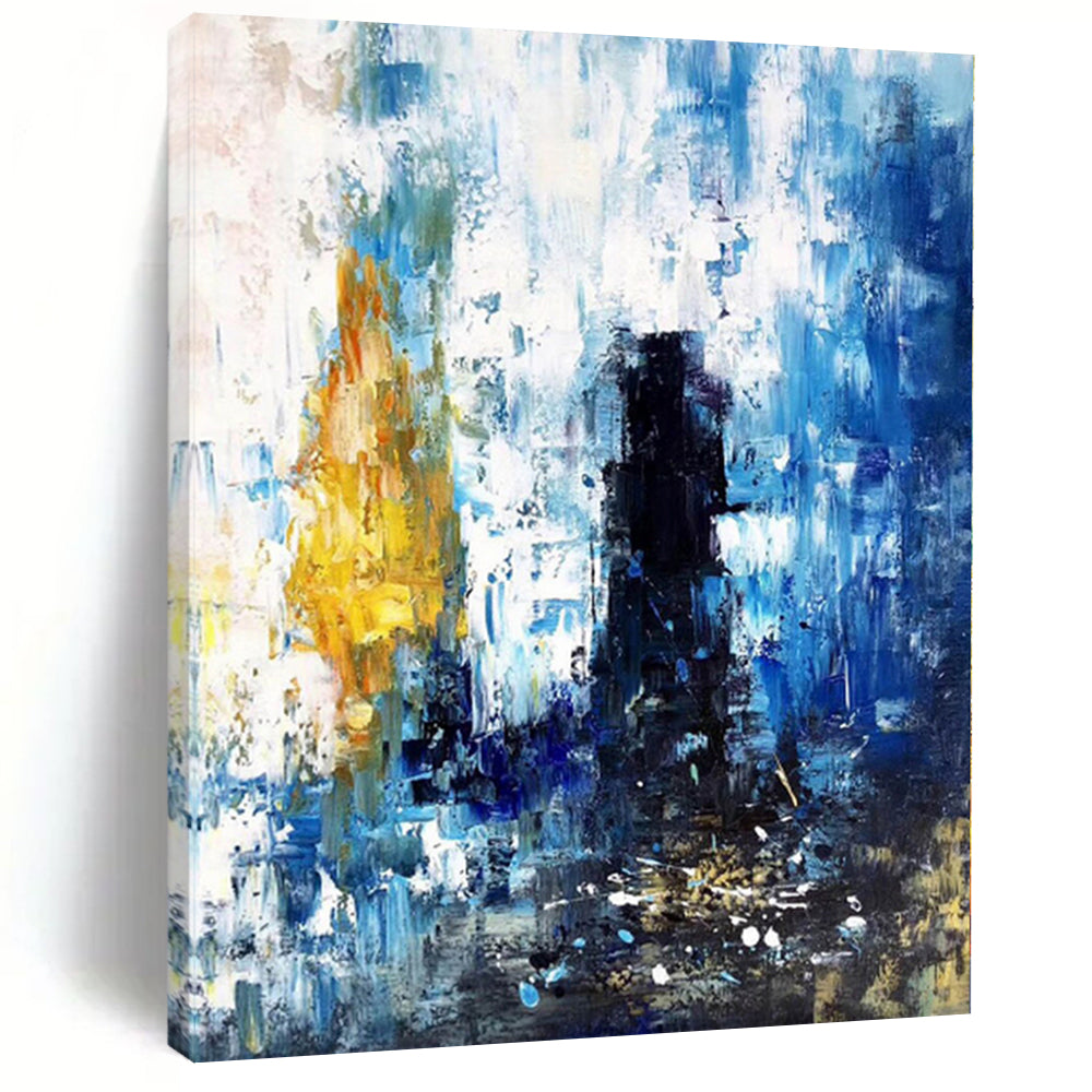 “Blue - Yellow - White Abstract Urban Energy” Painting On Canvas PS0381