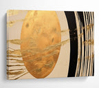 “Gold Oval & Black - White Lines” - Abstract Symbolist - Painting On Canvas PT1712